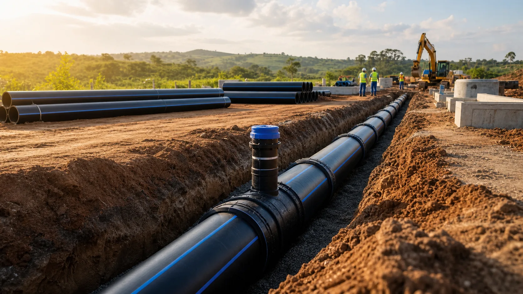 Instalação de tubulação PEAD em obra de infraestrutura